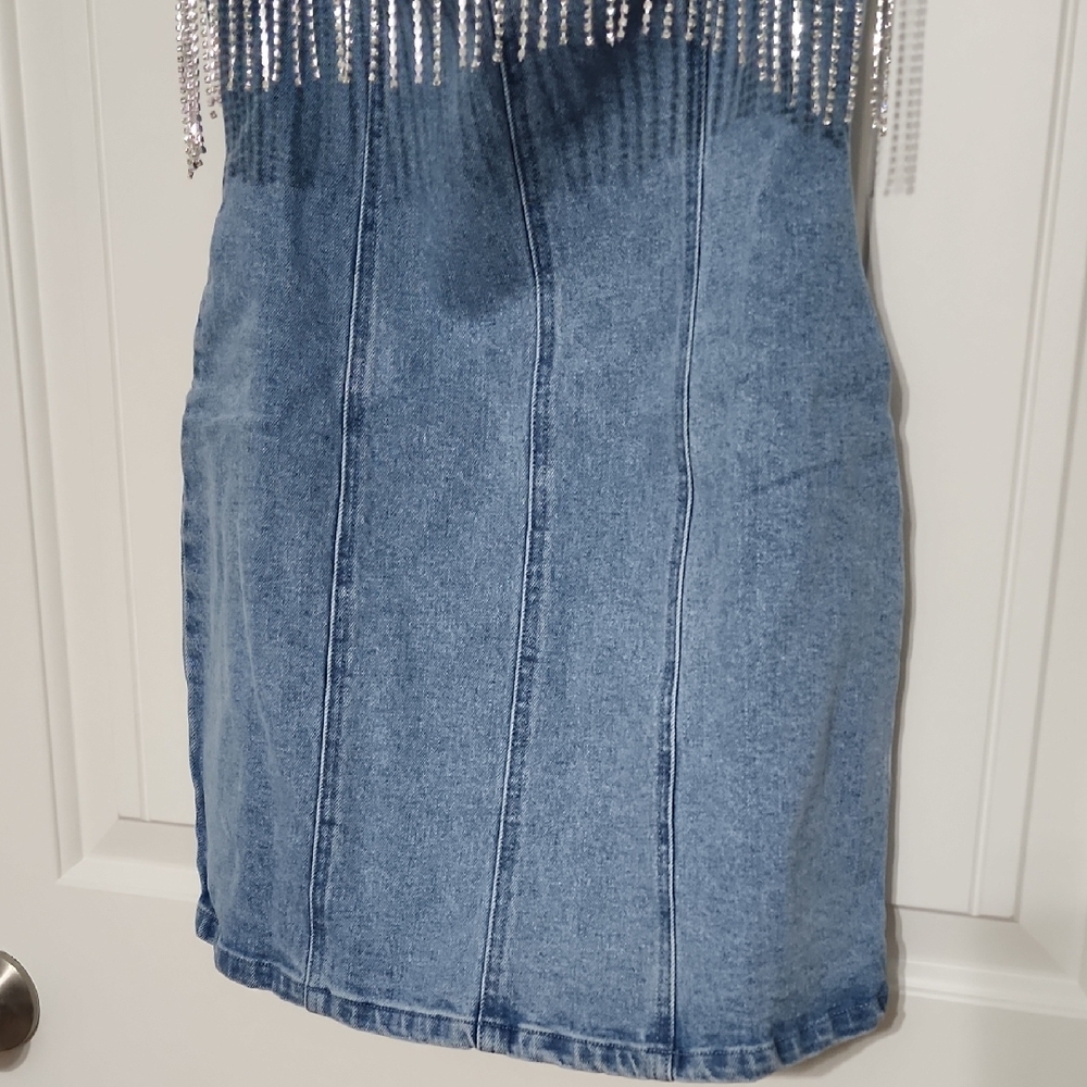 Rylie Denim Strapless Fringe Mini Dress - Picture 5 of 12